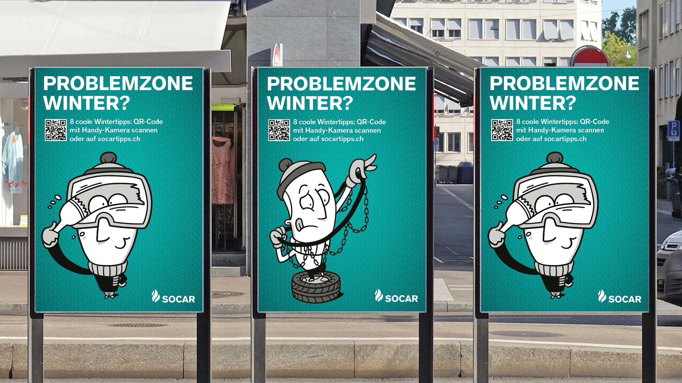 Abbildung: Plakatserie aus der SOCAR Herbst- und Winterkampagne.