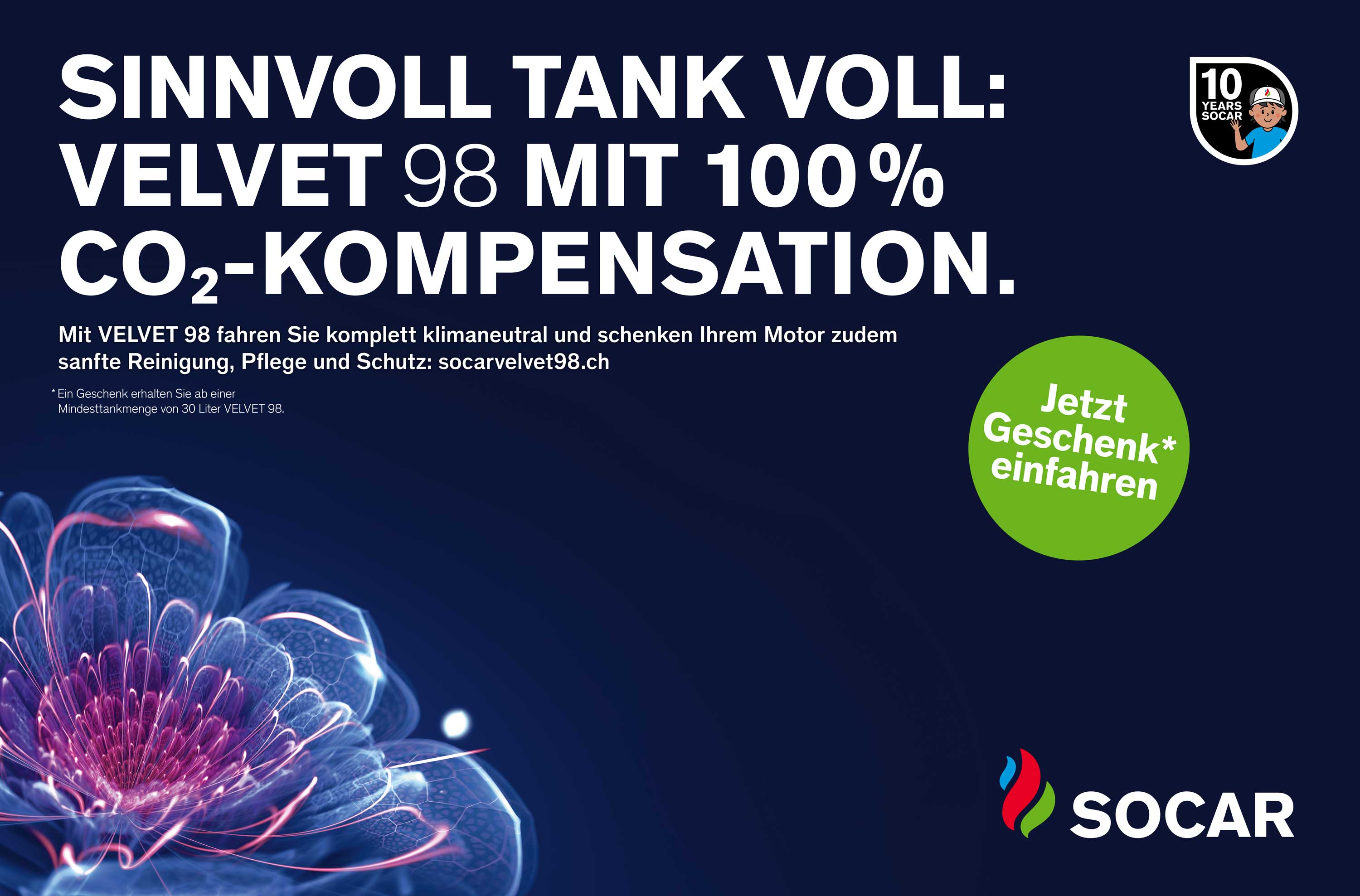 Abbildung: Kampagnenvisual für den Premium-Treibstoff SOCAR Velvet 98.
