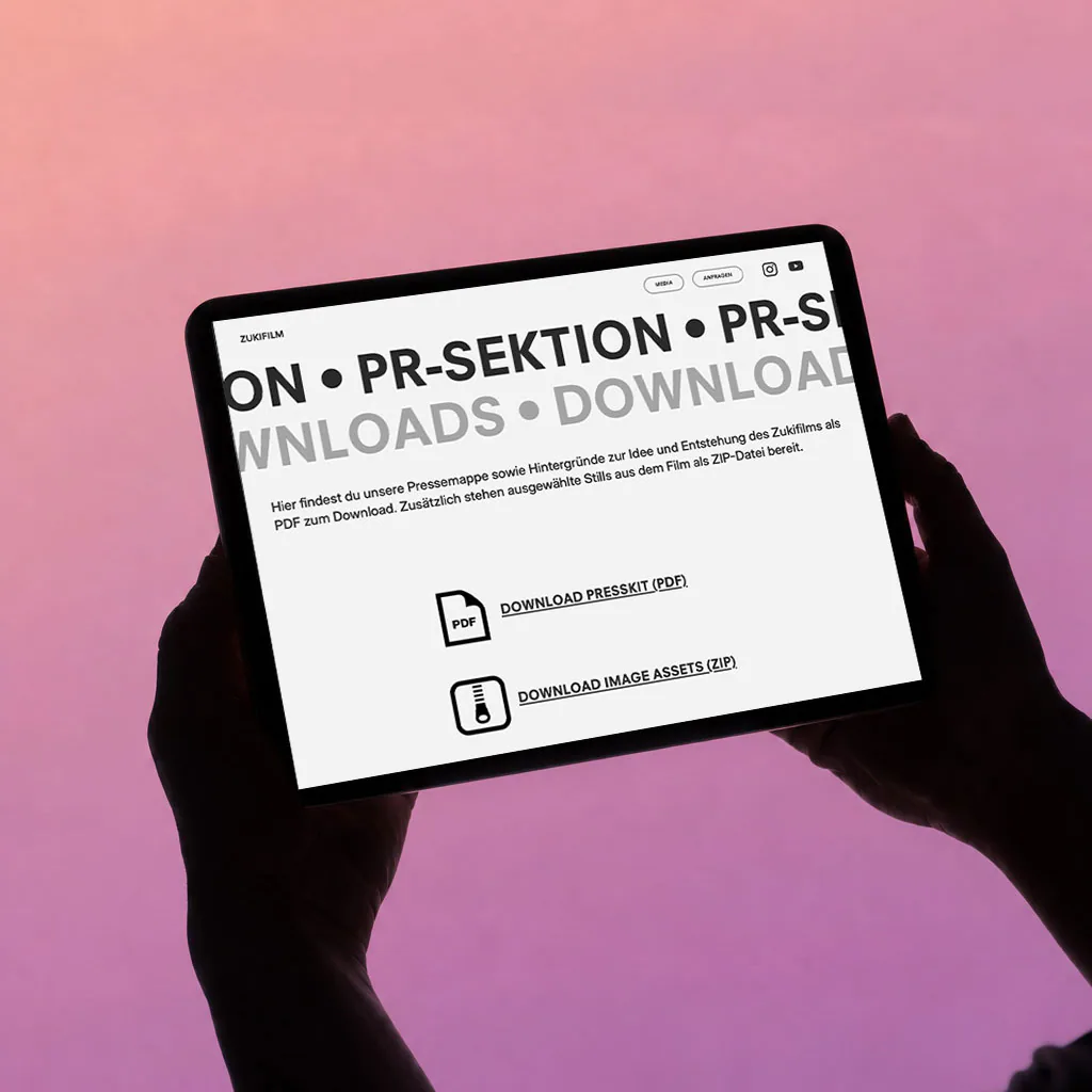 Abbildung: ZUKIFILM-Webseite auf einem Tablet.